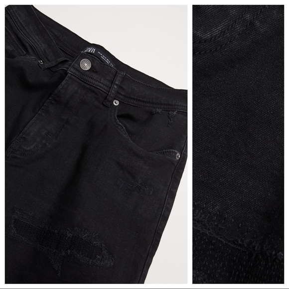 NWT. Zara Man Black Ripped Skinny Jeans. Size 30. - Picture 5 of 11
